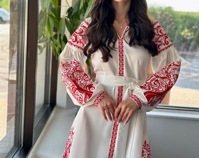 Ukrainian Vyshyvanka Dress | Ukraine Embroidered Dress in USA | Handmade Traditional Ukraine-Style Boho Embroidery Gift | Вишиванка