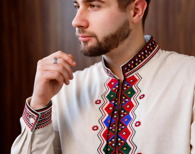 Ukrainian Vyshyvanka Men's Embroidered Shirt Вишиванка для нього Ukraine Vintage Sorochka Gift for Him Ukrainian Clothing