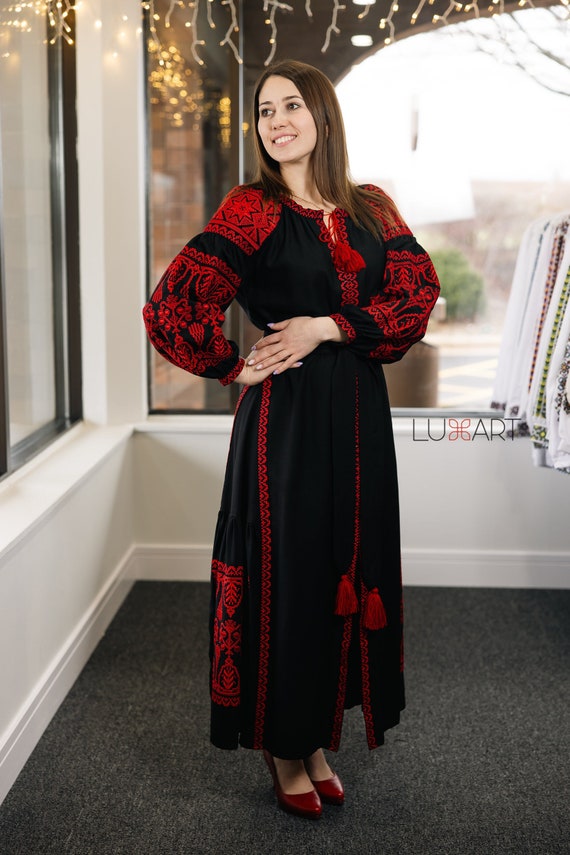 Ukrainian Vyshyvanka Dress | Ukraine Embroidered Dress in USA | Handmade Traditional Ukraine-Style Boho Embroidery Gift | Вишиванка (15)