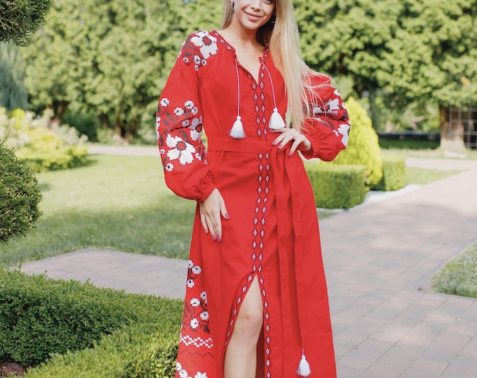 Ukrainian Vyshyvanka Dress | Ukraine Embroidered Dress in USA | Handmade Traditional Ukraine-Style Boho Embroidery Gift | Вишиванка