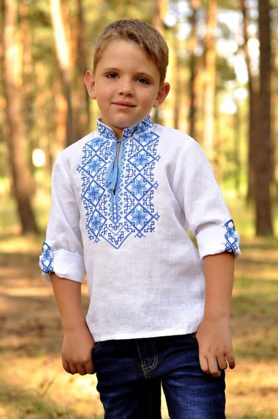 Ukrainian Vyshyvanka for Boy Linen White Boy's Shirt Embroidered Shirt Sorochka Vyshyta Worldwide Shipping from Ukraine