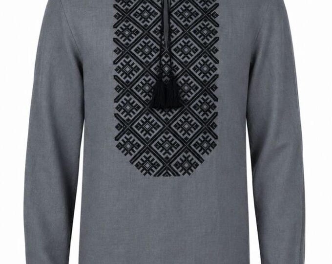Embroidered Ukrainian Shirt, Vyshyvanka for Men, Linen Ethnic Blouse, Traditional Ukrainian Clothing