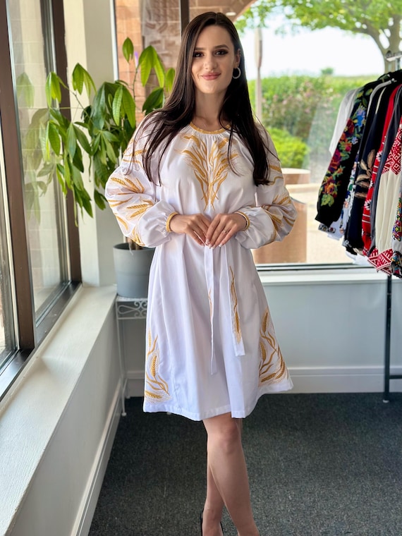 Ukrainian Vyshyvanka Dress | Ukraine Embroidered Dress in USA | Handmade Traditional Ukraine-Style Boho Embroidery Gift | Вишиванка