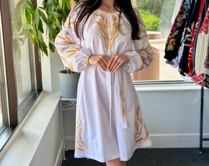 Ukrainian Vyshyvanka Dress | Ukraine Embroidered Dress in USA | Handmade Traditional Ukraine-Style Boho Embroidery Gift | Вишиванка