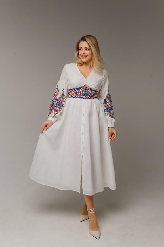 Ukrainian Vyshyvanka Dress | Ukraine Embroidered Dress in USA | Handmade Traditional Ukraine-Style Boho Embroidery Gift | Вишиванка