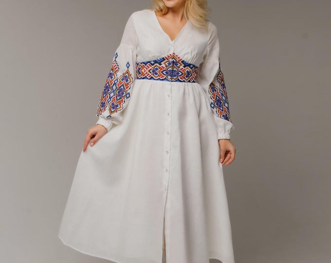 Ukrainian Vyshyvanka Dress | Ukraine Embroidered Dress in USA | Handmade Traditional Ukraine-Style Boho Embroidery Gift | Вишиванка