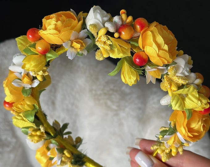 Handmade Ukrainian Flower Crown | Vinok | Вінок | Floral Wreath Headband | Hair Accessory Gift for Her or Girl | Boho Festival Style (10)