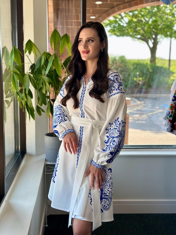 Ukrainian Vyshyvanka Dress | Ukraine Embroidered Dress in USA | Handmade Traditional Ukraine-Style Boho Embroidery Gift | Вишиванка