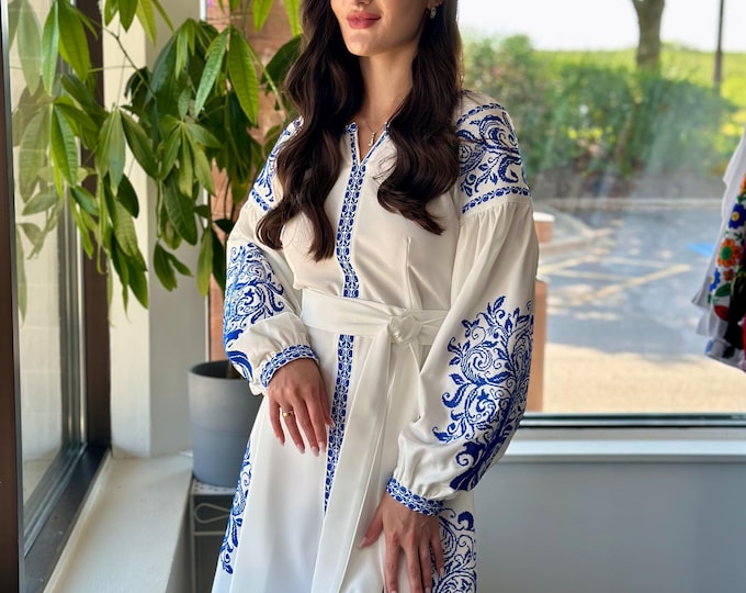 Ukrainian Vyshyvanka Dress | Ukraine Embroidered Dress in USA | Handmade Traditional Ukraine-Style Boho Embroidery Gift | Вишиванка