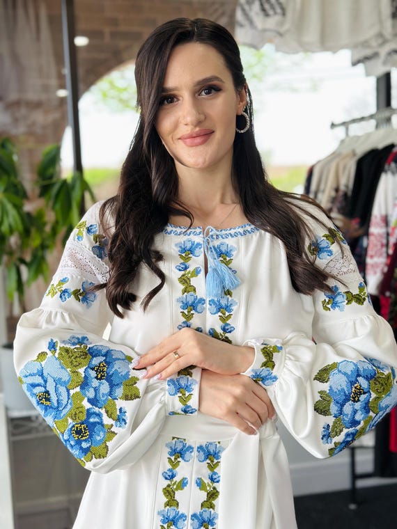 Ukrainian Vyshyvanka Dress | Ukraine Embroidered Dress in USA | Handmade Traditional Ukraine-Style Boho Embroidery Gift | Вишиванка