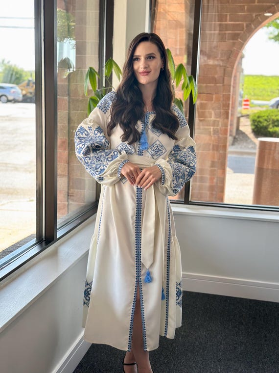 Ukrainian Vyshyvanka Dress | Ukraine Embroidered Dress in USA | Handmade Traditional Ukraine-Style Boho Embroidery Gift | Вишиванка