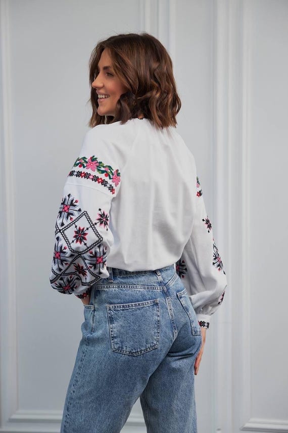 Ukrainian Embroidered Blouse, Vyshyvanka Shirt, Long Sleeve, Ethnic Top