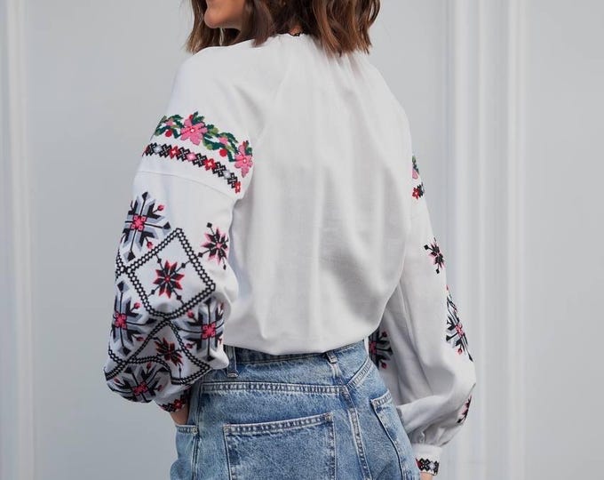 Ukrainian Embroidered Blouse, Vyshyvanka Shirt, Long Sleeve, Ethnic Top