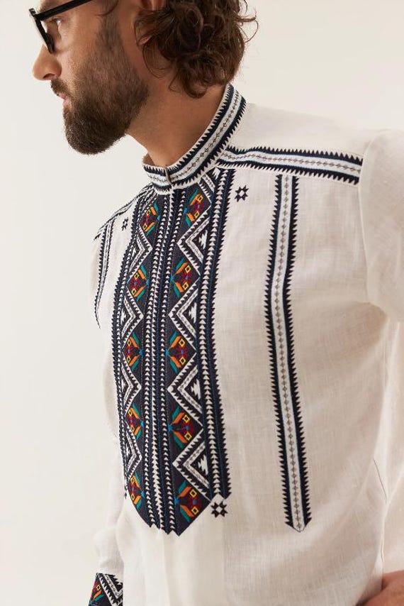 Embroidered Ukrainian Shirt, Vyshyvanka for Men, Linen Ethnic Blouse, Traditional Ukrainian Clothing