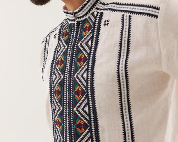 Embroidered Ukrainian Shirt, Vyshyvanka for Men, Linen Ethnic Blouse, Traditional Ukrainian Clothing
