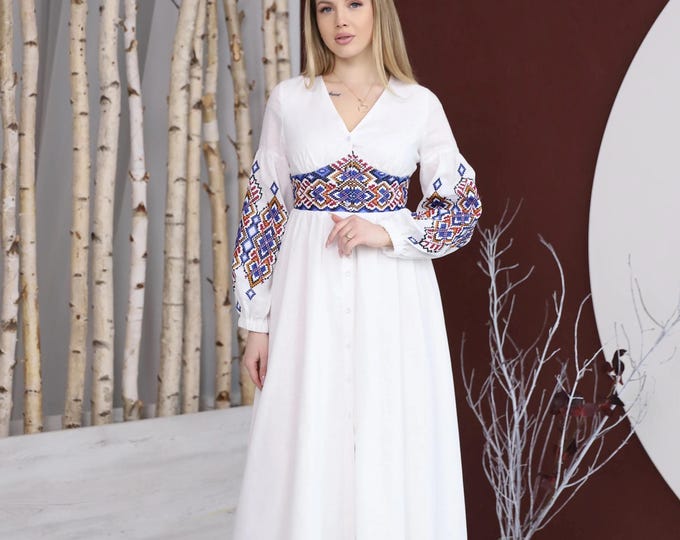 Ukrainian Vyshyvanka Dress | Ukraine Embroidered Dress in USA | Handmade Traditional Ukraine-Style Boho Embroidery Gift | Вишиванка
