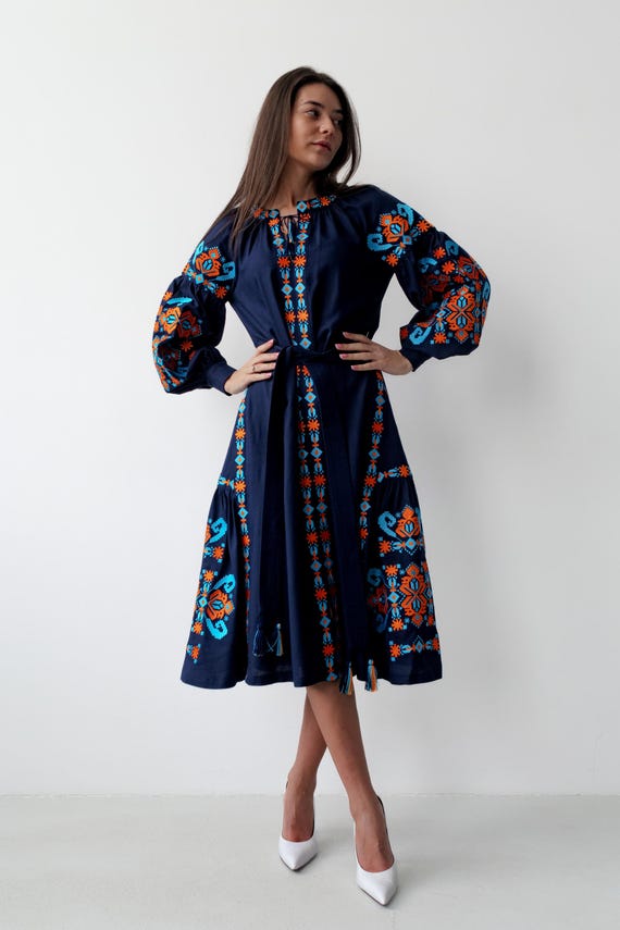 Ukrainian Vyshyvanka Dress | Ukraine Embroidered Dress in USA | Handmade Traditional Ukraine-Style Boho Embroidery Gift | Вишиванка (100)