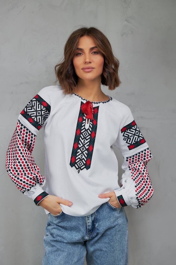 Ukrainian Embroidered Blouse for Women | Ethno Vintage Women's Vyshyvanka Shirt | Sorochka Vyshyta | Vyshyvanka Gift USA | Вишиванка (115)