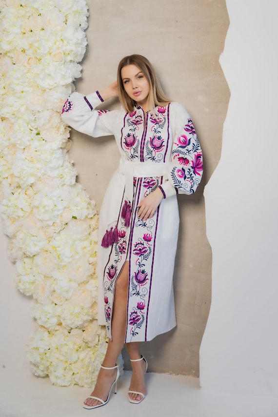 Ukrainian Vyshyvanka Dress | Ukraine Embroidered Dress in USA | Handmade Traditional Ukraine-Style Boho Embroidery Gift | Вишиванка