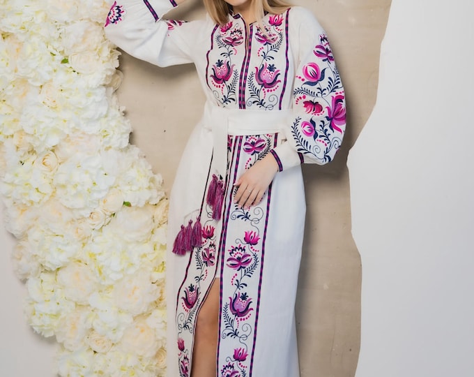 Ukrainian Vyshyvanka Dress | Ukraine Embroidered Dress in USA | Handmade Traditional Ukraine-Style Boho Embroidery Gift | Вишиванка