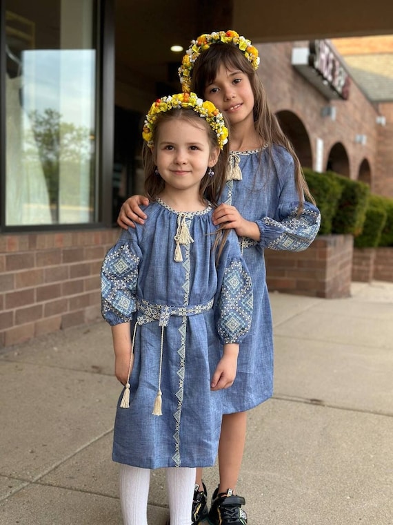 Ukrainian Dress for girl Linen Embroidered dress