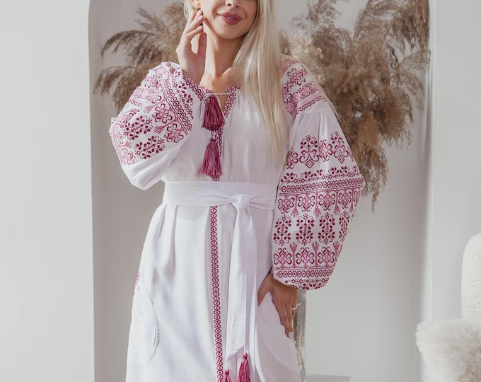 Ukrainian Vyshyvanka Dress | Ukraine Embroidered Dress in USA | Handmade Traditional Ukraine-Style Boho Embroidery Gift | Вишиванка