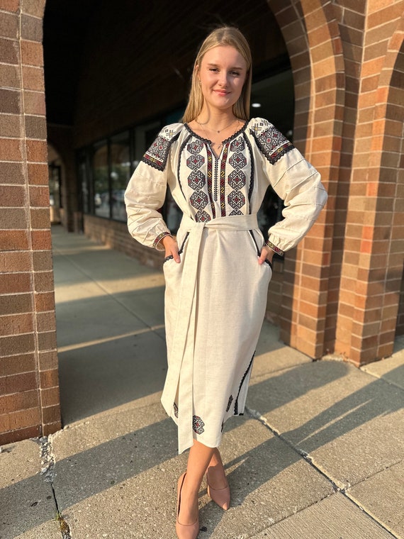 Ukrainian Vyshyvanka Dress | Ukraine Embroidered Dress in USA | Handmade Traditional Ukraine-Style Boho Embroidery Gift | Вишиванка (88)