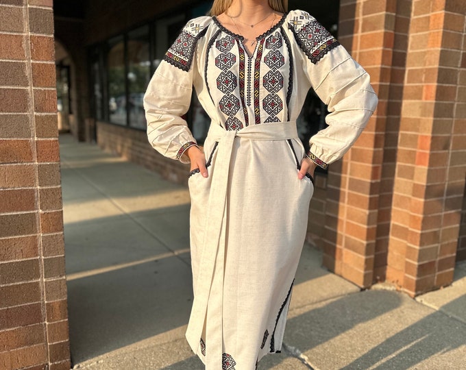 Ukrainian Vyshyvanka Dress | Ukraine Embroidered Dress in USA | Handmade Traditional Ukraine-Style Boho Embroidery Gift | Вишиванка (88)