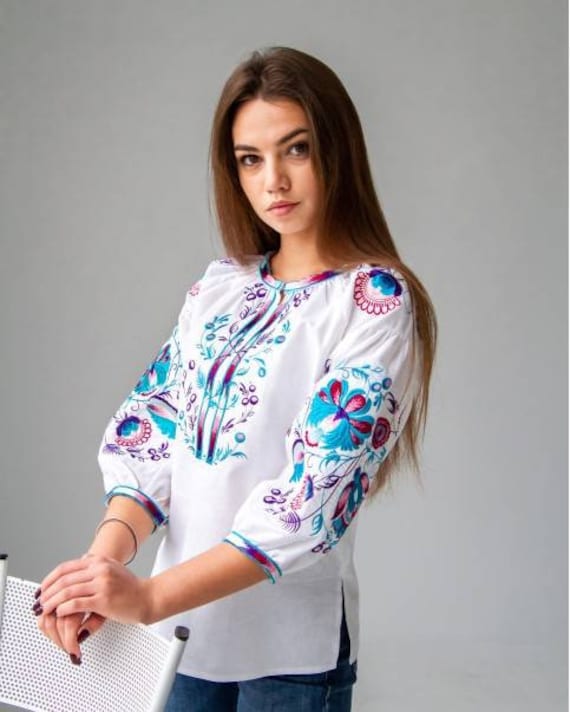 Ukrainian Embroidered Blouse for Women | Ethno Vintage Women's Vyshyvanka Shirt | Sorochka Vyshyta | Vyshyvanka Gift USA | Вишиванка