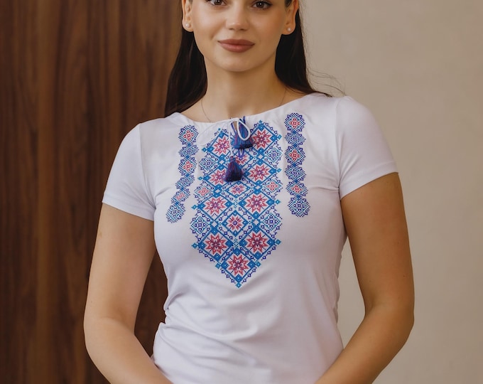 Embroidered T-Shirt for Women | Modern Ukrainian Vyshyvanka | Traditional Embroidered Blouse | Ukrainian Clothing Gift (1)