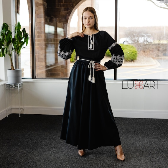 Ukrainian Vyshyvanka Dress | Ukraine Embroidered Dress in USA | Handmade Traditional Ukraine-Style Boho Embroidery Gift | Вишиванка (105)