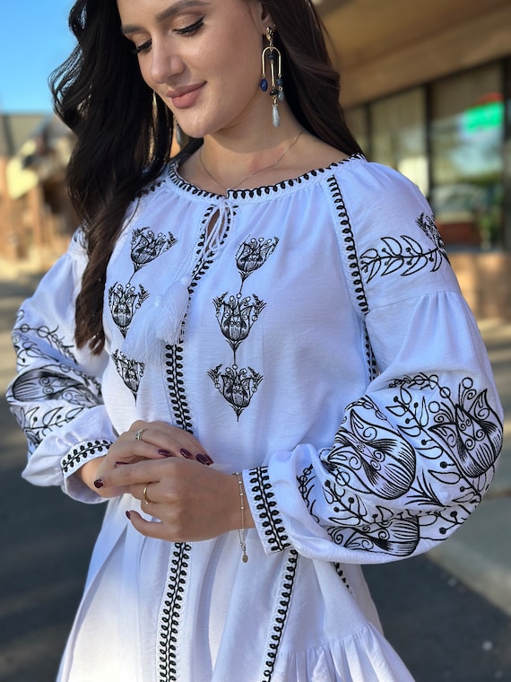 Ukrainian Vyshyvanka Dress | Ukraine Embroidered Dress in USA | Handmade Traditional Ukraine-Style Boho Embroidery Gift | Вишиванка (76)