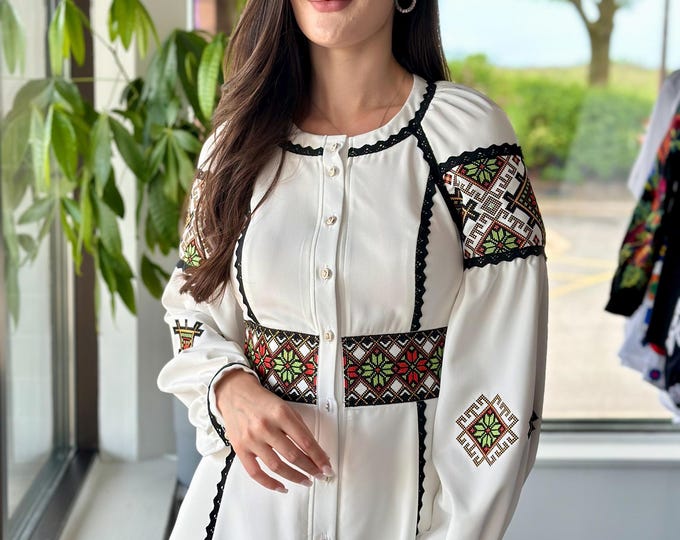 Ukrainian Vyshyvanka Dress | Ukraine Embroidered Dress in USA | Handmade Traditional Ukraine-Style Boho Embroidery Gift | Вишиванка