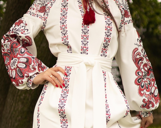 Ukrainian Vyshyvanka Dress | Ukraine Embroidered Dress in USA | Handmade Traditional Ukraine-Style Boho Embroidery Gift | Вишиванка