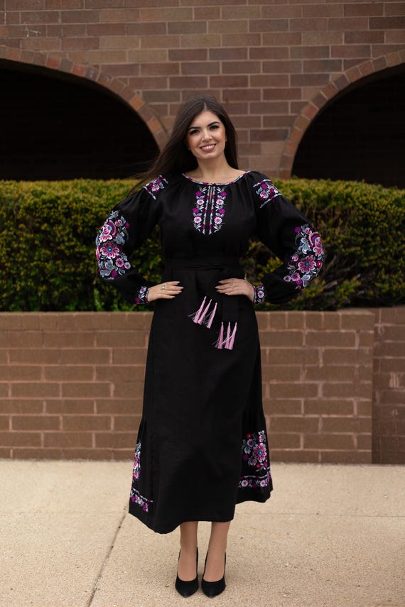 Ukrainian Vyshyvanka Dress | Ukraine Embroidered Dress in USA | Handmade Traditional Ukraine-Style Boho Embroidery Gift | Вишиванка (105)