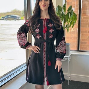 Ukrainian Vyshyvanka Dress | Ukraine Embroidered Dress in USA | Handmade Traditional Ukraine-Style Boho Embroidery Gift | Вишиванка