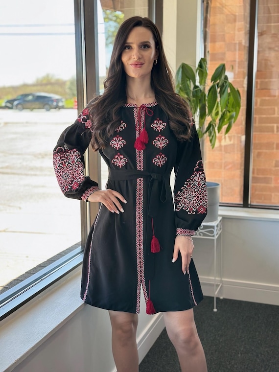 Ukrainian Vyshyvanka Dress | Ukraine Embroidered Dress in USA | Handmade Traditional Ukraine-Style Boho Embroidery Gift | Вишиванка