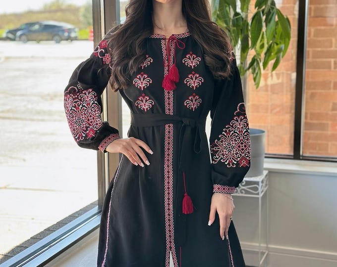 Ukrainian Vyshyvanka Dress | Ukraine Embroidered Dress in USA | Handmade Traditional Ukraine-Style Boho Embroidery Gift | Вишиванка