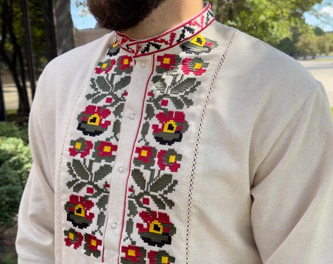 Ukrainian Vyshyvanka | Men's Embroidered Shirt | Вишиванка | Ukraine Vintage Sorochka Gift for Him | Handmade Ukrainian Clothing