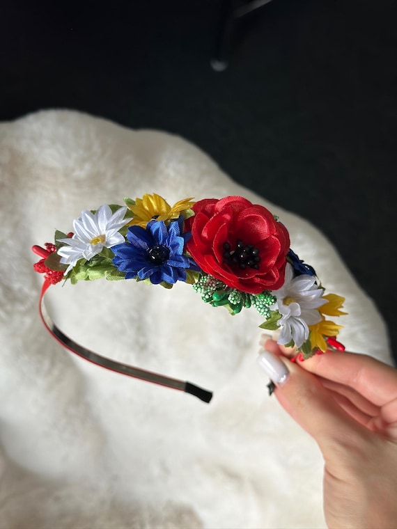 Handmade Ukrainian Flower Crown | Vinok | Вінок | Floral Wreath Headband | Hair Accessory Gift for Her or Girl | Boho Festival Style (15)