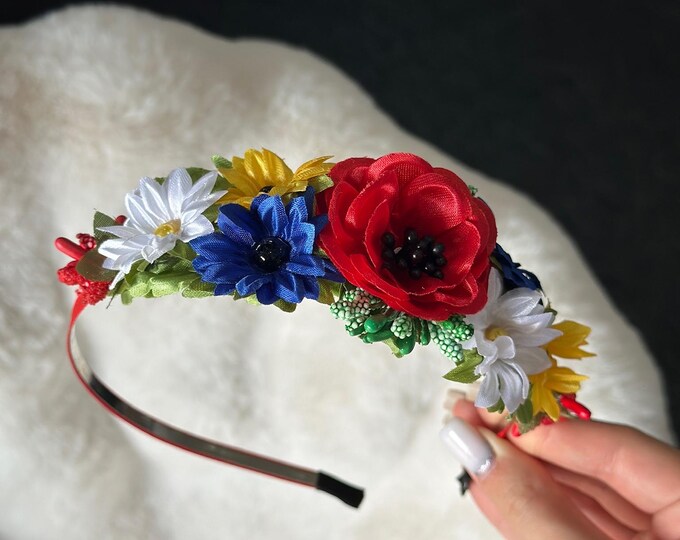 Handmade Ukrainian Flower Crown | Vinok | Вінок | Floral Wreath Headband | Hair Accessory Gift for Her or Girl | Boho Festival Style (15)