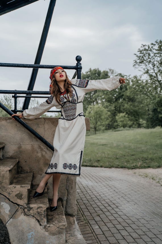 Ukrainian Vyshyvanka Dress | Ukraine Embroidered Dress in USA | Handmade Traditional Ukraine-Style Boho Embroidery Gift | Вишиванка (88)