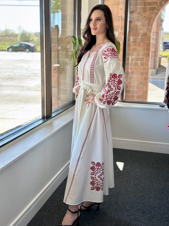Ukrainian Vyshyvanka Dress | Ukraine Embroidered Dress in USA | Handmade Traditional Ukraine-Style Boho Embroidery Gift | Вишиванка