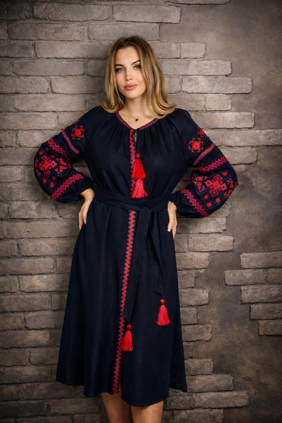 Ukrainian Vyshyvanka Dress | Ukraine Embroidered Dress in USA | Handmade Traditional Ukraine-Style Boho Embroidery Gift | Вишиванка (72)