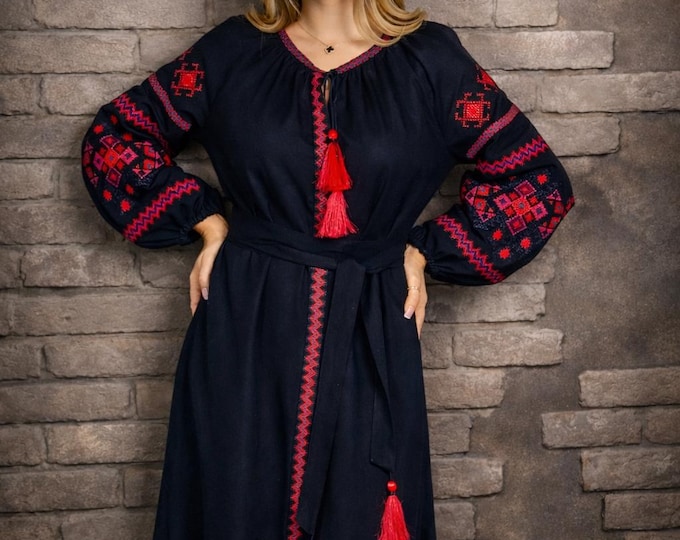 Ukrainian Vyshyvanka Dress | Ukraine Embroidered Dress in USA | Handmade Traditional Ukraine-Style Boho Embroidery Gift | Вишиванка (72)