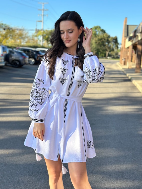 Ukrainian Vyshyvanka Dress | Ukraine Embroidered Dress in USA | Handmade Traditional Ukraine-Style Boho Embroidery Gift | Вишиванка (76)