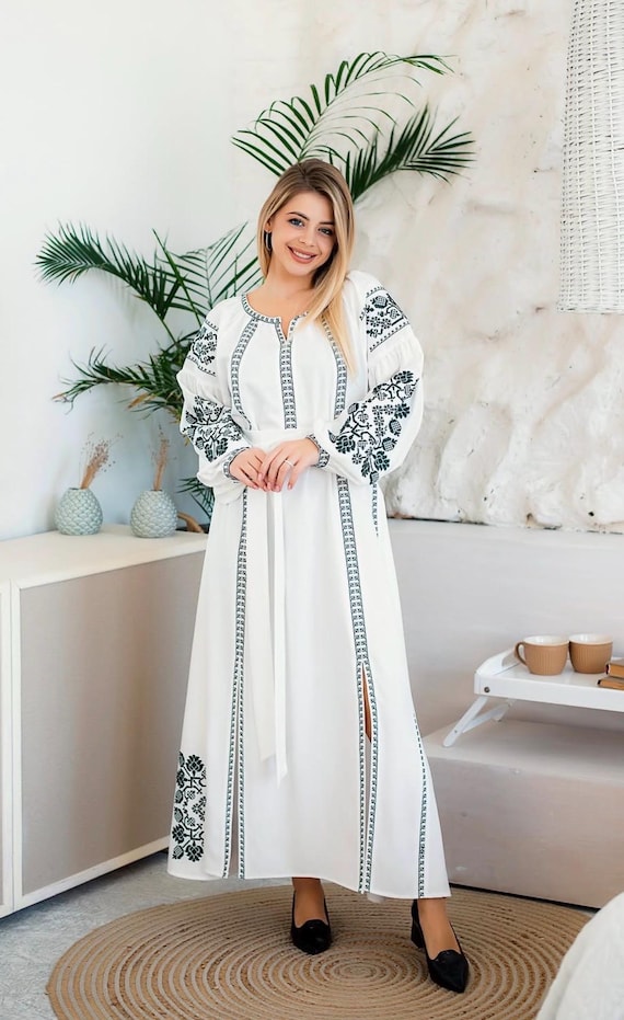 Embroidered Ukrainian Dress | Vyshyvanka Style Dress with Traditional Embroidery | Handmade Boho Chic Outfit