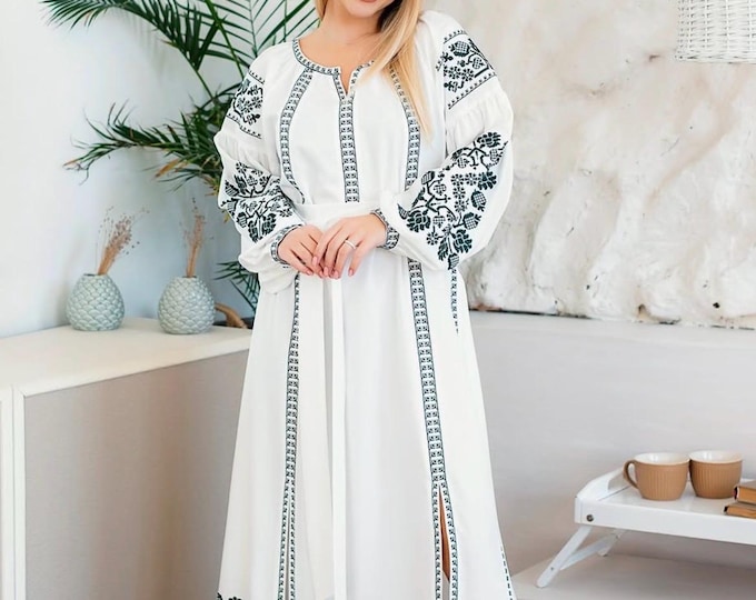 Embroidered Ukrainian Dress | Vyshyvanka Style Dress with Traditional Embroidery | Handmade Boho Chic Outfit