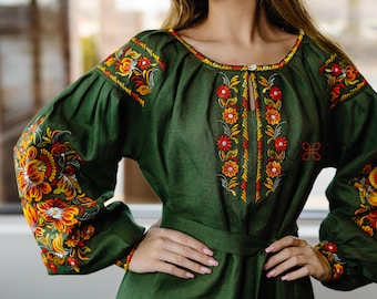 Ukrainian Vyshyvanka Dress | Ukraine Embroidered Dress in USA | Handmade Traditional Ukraine-Style Boho Embroidery Gift | Вишиванка (129)