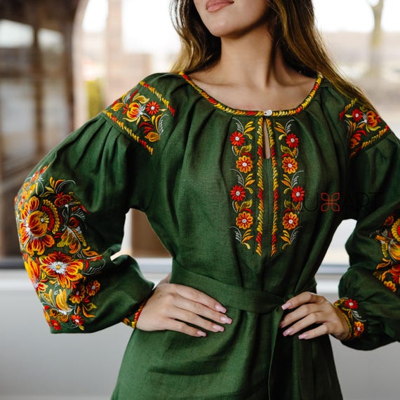 Ukrainian Vyshyvanka Dress | Ukraine Embroidered Dress in USA | Handmade Traditional Ukraine-Style Boho Embroidery Gift | Вишиванка (129)